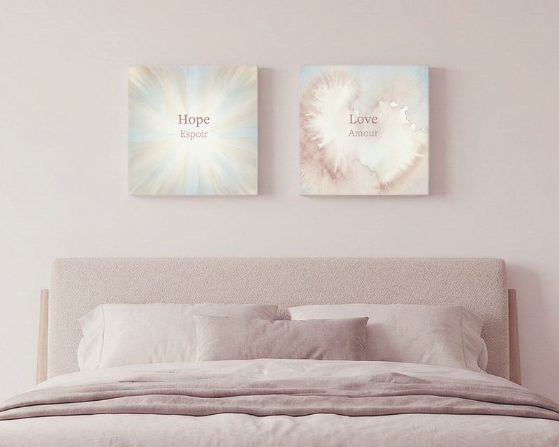 Two Ethereal Wash canvases above a bed