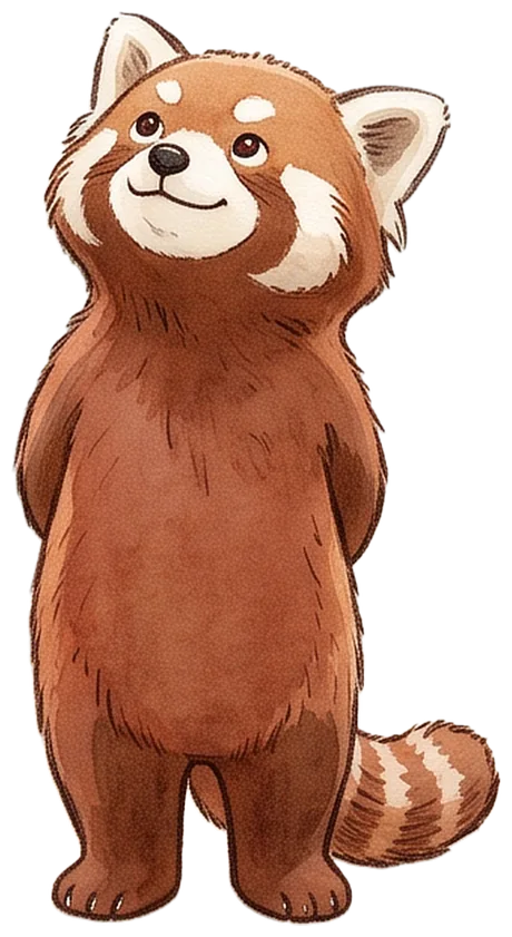 Rumi the Red Panda, looking up with a curious smile